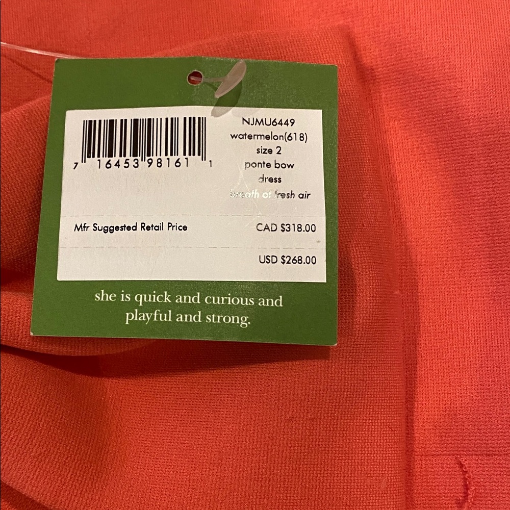 Kate Spade “Breath Of Fresh Air” Watermelon Bow NWT. Size 2